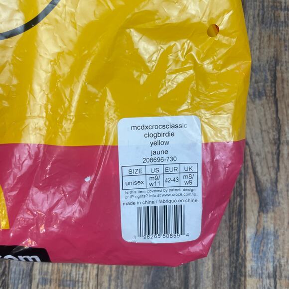 Crocs X McDonald's Adult Unisex M9/W11 Yellow Birdie Classic Clog - Picture 15 of 16
